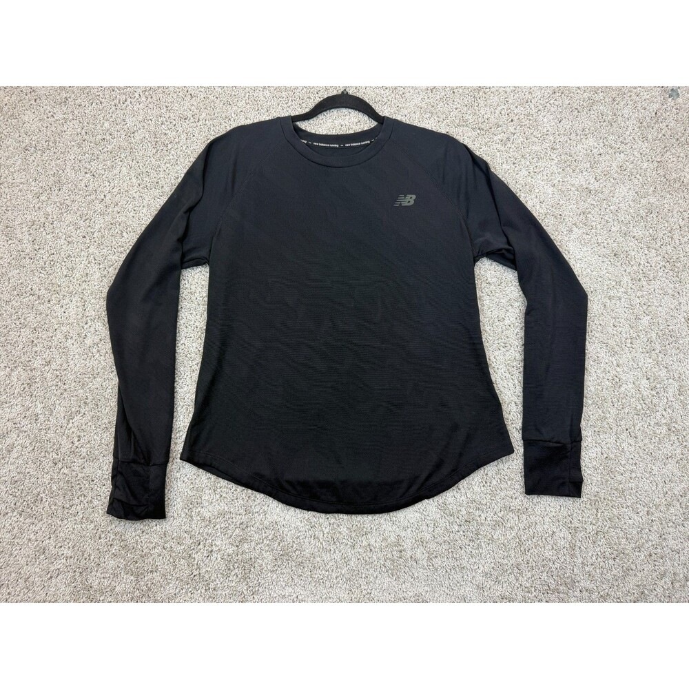 New Balance Women's XL Black Running Long Sleeve Shirt Thumbholes Reflective Log